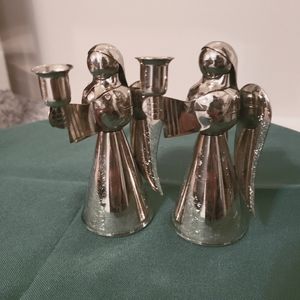 Vintage Silver Plated On Brass Angel Mini Candle Holders (2) 4.5" Tall Christmas